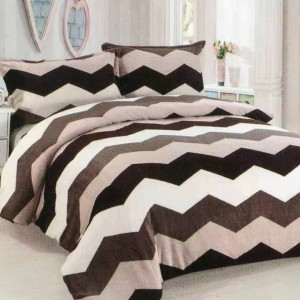 Lenjerie pat dublu, Super Pufoasa COCOLINO,cu ELASTIC, 4 piese, Bej-Maro, Zig-Zag