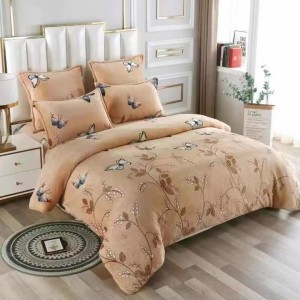 Lenjerie pat dublu, Super Pufoasa COCOLINO,cu ELASTIC, 4 piese, Bej, fluturasi