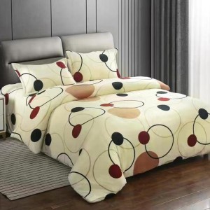 Lenjerie pat dublu, Super Pufoasa COCOLINO,cu ELASTIC, 4 piese, Crem, cercuri