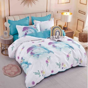 Lenjerie pat 1 PERSOANA,  FINET, 4 piese, Jojo Home, Bleu, delfini