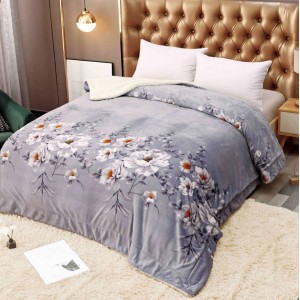 Patura CoCoLiNo cu blanita, 200x230cm, Jojo Home, Gri, flori