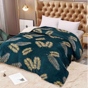 Patura CoCoLiNo cu blanita, 200x230cm, Jojo Home, Verde, frunze