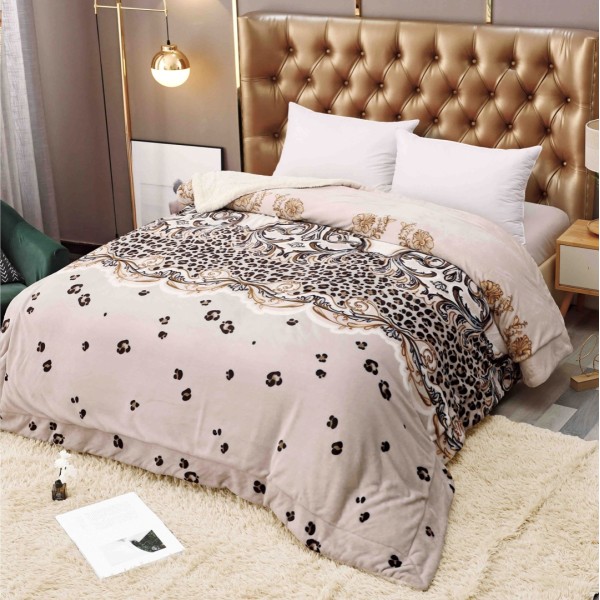 Patura CoCoLiNo cu blanita, 200x230cm, Jojo Home, Bej, animal print [1]