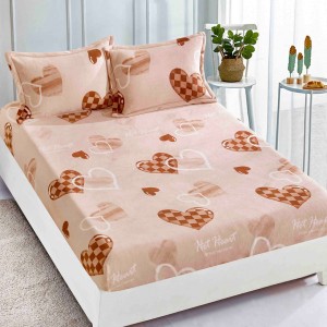 Cearsaf cu elastic COCOLINO, 180x200x25cm, 2 fete de perne, Jojo Home, Maro, inimioare