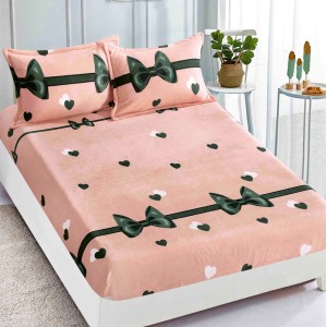 Cearsaf cu elastic COCOLINO, 180x200x25cm, 2 fete de perne, Jojo Home, Roz pudra, fundite, inimioare