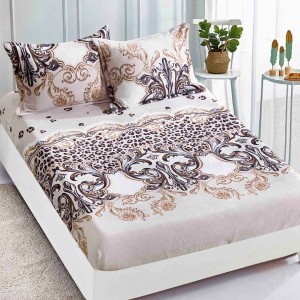 Cearsaf cu elastic COCOLINO, 180x200x25cm, 2 fete de perne, Jojo Home, Bej, animal print
