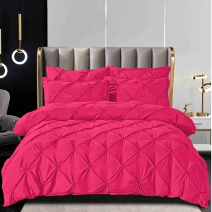 Lenjerie pat dublu,  FINET, 6 piese, cu PLIURI BRODATE, Jojo Home, Fuchsia