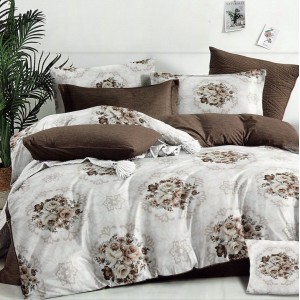 Lenjerie pat dublu,  FINET, 6 piese, Maro, flori