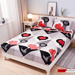Cearșaf cu Elastic Cocolino 180x200x25 cm – Set cu 2 Fețe de Pernă, Gros și Pufos, Calitate Premium pentru Confort și Eleganță, Gri, Negru, Roșu, inimioare