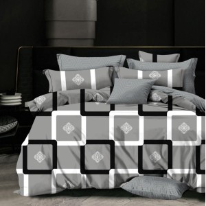 Lenjerie pat dublu,  FINET, 6 piese, Gri, patrate