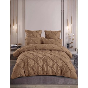 Lenjerie de Pat Premium din  Finet cu Pliuri Brodate, 6 Piese, Nesifonabilă și Durabilă, Maro deschis