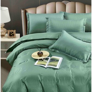 Lenjerie HoReCa, pat dublu, Damasc Finetat Deluxe, 6 piese, Jojo Home,Verde menta