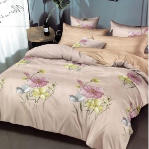 Lenjerie pat dublu,  FINET, 6 piese, Bej, flori