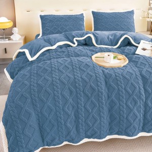 Lenjerie de Pat Cocolino Super Pufoasă cu Tricotaj în Relief – Set 4 Piese pentru Pat Dublu, Calitate Premium pentru somn odihnitor, Bleumarin