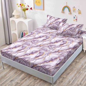 Cearsaf cu elastic, FINET, 160x200cm, 2 fete de perne 50x70cm, Lila, Alb, Marble – confort și eleganță pentru patul tău