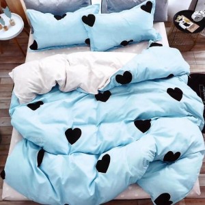 Lenjerie pat dublu, Finet Soft, cu ELASTIC, 4 PIESE, Bleu, inimioare