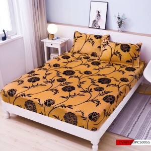 Cearșaf cu Elastic Cocolino 180x200x25 cm – Set cu 2 Fețe de Pernă, Gros și Pufos, Calitate Premium pentru Confort și Eleganță, Muștar, flori