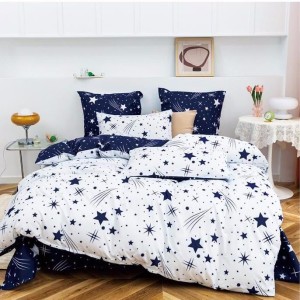 Lenjerie pat dublu, Finet Soft, cu ELASTIC, 4 PIESE, Alb, stelute