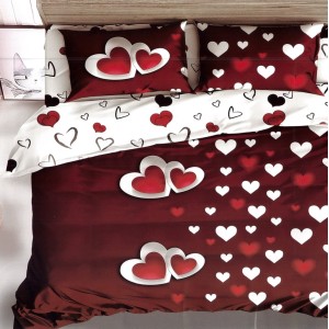 Lenjerie pat dublu, FINET, 6 piese, Rosu, inimioare Lenjerie pat dublu, FINET, 6 piese, Rosu, inimioare