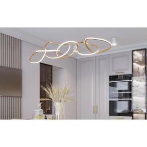 Pendul LED RFAN, Model R9119/5, Cu Telecomanda, 3 Tipuri De Lumina, Inaltime Reglabila, 119W, Auriu