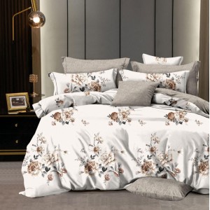 Lenjerie pat dublu,  FINET, 6 piese, Bej, flori