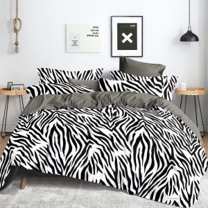 Lenjerie de Pat Dublu, 4 Piese, din Bumbac 100% Percalle cu Două Fețe – Confort Premium, Design Versatil și Durabilitate de Excepție, Alb, Negru, animal print