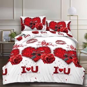 Lenjerie pat dublu, 4 piese, IMPRIMEU 3D Multiplicat Multiplicat, Microfibra, Rosu, trandafiri, inimioare Lenjerie pat dublu, 4 piese, IMPRIMEU 3D Multiplicat Multiplicat, Microfibra, Rosu, trandafiri, inimioare