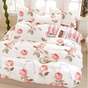 Lenjerie pat dublu,  FINET, 6 piese, Roz, trandafiri