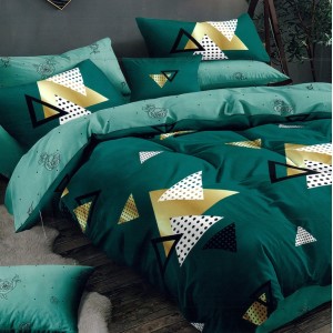 Lenjerie pat dublu, FINET, 6 piese, Verde, forme geometrice Lenjerie pat dublu, FINET, 6 piese, Verde, forme geometrice