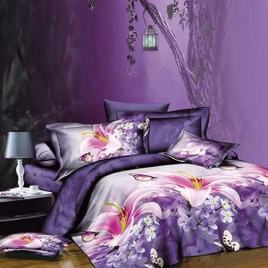 Lenjerie pat 1 PERSOANA, 3 piese, IMPRIMEU 3D Multiplicat, Microfibra, Mov, flori, fluturi Lenjerie pat 1 PERSOANA, 3 piese, IMPRIMEU 3D Multiplicat, Microfibra, Mov, flori, fluturi