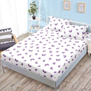 Cearsaf cu elastic, FINET, 160x200cm, 2 fete de perne 50x70cm, Alb, Mov, Fluturi – confort și eleganță pentru patul tău