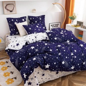 Lenjerie pat dublu, Finet Soft, cu ELASTIC, 4 PIESE, Albastru, stelute