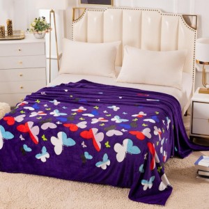 Patura pufoasa cocolino 200x230cm, 240g/mp, Mov, fluturi