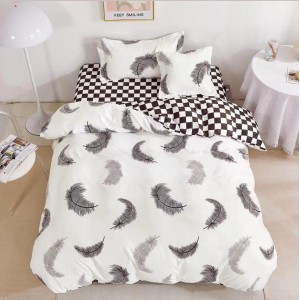 Lenjerie pat 1 PERSOANA,  FINET, 4 piese, cu ELASTIC, Gri, pene