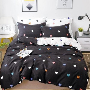 Lenjerie pat dublu, Finet Soft, cu ELASTIC, 4 PIESE, Negru, inimioare