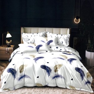 Lenjerie pat dublu,  FINET, 6 piese, Albastru, pene, inimioare