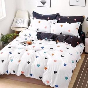 Lenjerie pat dublu, Finet Soft, cu ELASTIC, 4 PIESE, Alb, inimioare