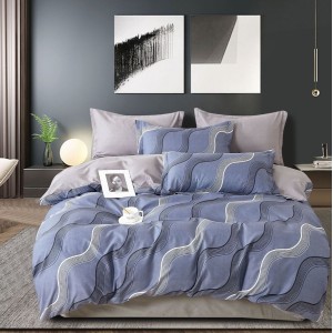 Lenjerie pat dublu,  FINET, 6 piese, cu ELASTIC, Gri, abstract