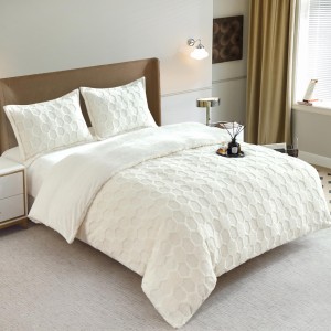 Lenjerie de Pat Dublu, CoCoLiNo Ultra Pufoasă, 4 piese, Cearșaf cu ELASTIC, cu Fagure 3D – Somn Regal în Confort Absolut, Ivoire