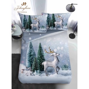 Lenjerie pat 1 PERSOANA, BUMBAC FINET, 4 piese, Identică cu Poza, Craciun, Gri, Verde, brazi, reni Lenjerie pat 1 PERSOANA, BUMBAC FINET, 4 piese, Identică cu Poza, Craciun, Gri, Verde, brazi, reni