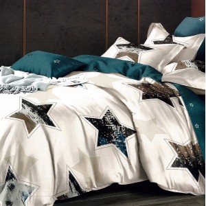 Lenjerie pat dublu,  FINET, 6 piese, Bej-Verde, stelute