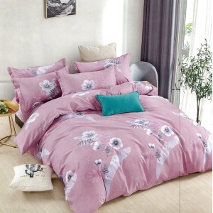 Lenjerie pat dublu,  FINET, 6 piese, Roz, flori