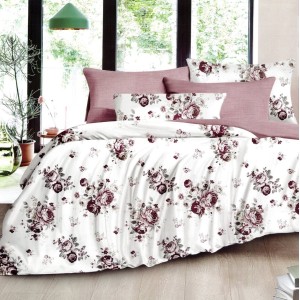 Lenjerie pat dublu, FINET, 6 piese, Gri, flori Lenjerie pat dublu, FINET, 6 piese, Gri, flori