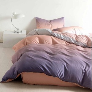 Lenjerie pat dublu, bumbac satinat,  cu elastic, Somon-Mov