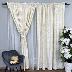 Draperie Catifea MYKONOS cu valuri rafinate aurii, Ivoire - V1, 200cm latime x 2.5m inaltime, cu tiv lat