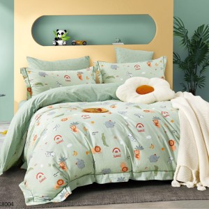 Lenjerie pat Single, BUMBAC 100% Percal, cu 2 Fețe, 4 piese, Verde Menta, Animale Salbatice