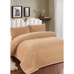 Lenjerie de Pat Dublu Premium Cocolino Teddy Bear, 4 Piese – Pluș Gofrat de Lux, Confort și Eleganță Suprema, Bej