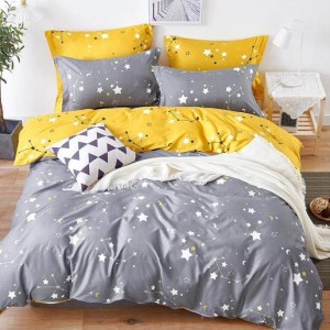 Lenjerie pat dublu, Finet Soft, cu ELASTIC, 4 PIESE, Gri, stelute