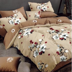 Lenjerie pat dublu, FINET, 6 piese, Bej, flori Lenjerie pat dublu, FINET, 6 piese, Bej, flori