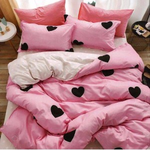 Lenjerie pat dublu,  FINET, 6 piese, Roz, inimioare
